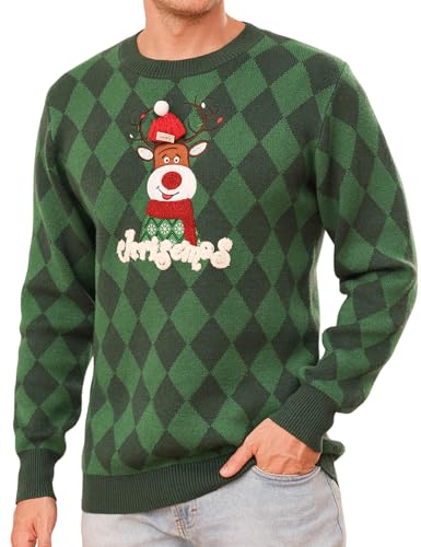 Totatuit Weihnachtspullover Damen Herren Lustig Weihnachtspulli Ugly Christmas Sweater Rundhals mit Reindeer Unisex Weihnachts Pullover Pärchen Weihnachtsoutfit Herren-Grün L von Totatuit