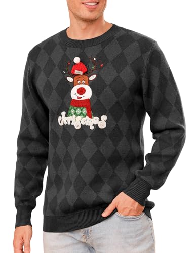 Totatuit Weihnachtspullover Damen Herren Lustig Weihnachtspulli Ugly Christmas Sweater Rundhals mit Reindeer Unisex Weihnachts Pullover Pärchen Weihnachtsoutfit Herren-Schwarz S von Totatuit