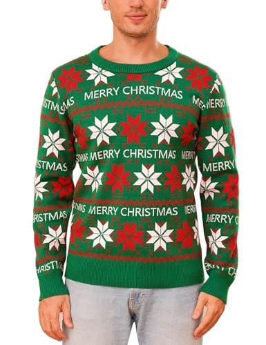 Totatuit Weihnachtspullover Herren Christmas Sweater Strickpulli Langarm Warme Strickpullover Rundhals Pullover für Weihnachten Party im Winter von Totatuit