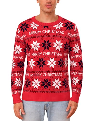 Totatuit Weihnachtspullover Herren Christmas Sweater Strickpulli Langarm Warme Strickpullover Rundhals Pullover für Weihnachten Party im Winter von Totatuit