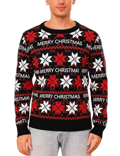 Totatuit Weihnachtspullover Herren Christmas Sweater Strickpulli Langarm Warme Strickpullover Rundhals Pullover für Weihnachten Party im Winter von Totatuit