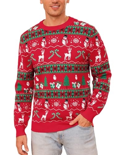 Totatuit Weihnachtspullover Herren Christmas Sweater mit Rentiermuster Strickpulli Langarm Warme Strickpullover Rundhals Pullover für Weihnachten Party im Winter von Totatuit