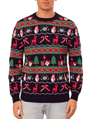 Totatuit Weihnachtspullover Herren Christmas Sweater mit Rentiermuster Strickpulli Langarm Warme Strickpullover Rundhals Pullover für Weihnachten Party im Winter von Totatuit