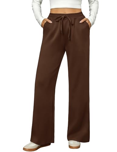 Totatuit Weite Jogginghose Damen Winter Freizeithose Lounge mit Taschen Hose Bein Soft Bequeme Sweatpants,Joggers,Yogahose,Sporthosen Braun XXL von Totatuit