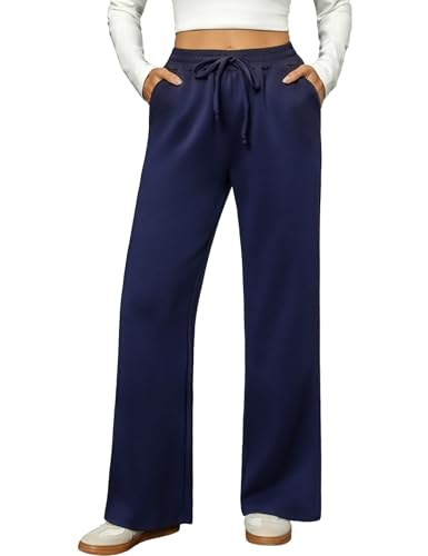 Totatuit Weite Jogginghose Damen Winter Freizeithose Lounge mit Taschen Hose Bein Soft Bequeme Sweatpants,Joggers,Yogahose,Sporthosen Dunkelblau XXL von Totatuit