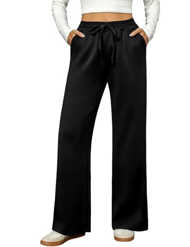 Totatuit Weite Jogginghose Damen Winter Freizeithose Lounge mit Taschen Hose Bein Soft Bequeme Sweatpants,Joggers,Yogahose,Sporthosen Schwarz XXL von Totatuit