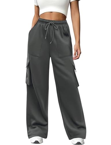 Totatuit Y2K Cargohose für Damen, Hose mit hoher Taille und weitem Bein und 4 Taschen Wanderhose Sport Jogginghose mit Elastischen Knöcheln Schwarz L von Totatuit