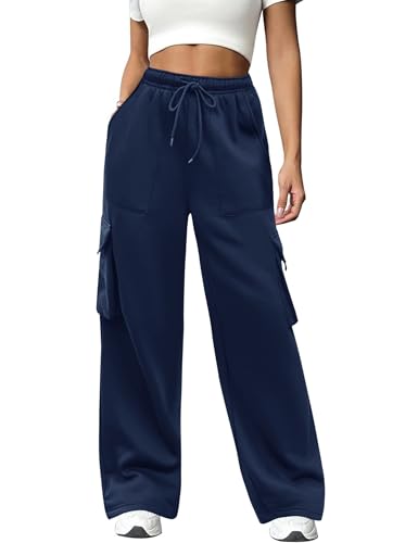 Totatuit Y2K Cargohose für Damen, Hose mit hoher Taille und weitem Bein und 4 Taschen Wanderhose Sport Jogginghose mit Elastischen Knöcheln Schwarz L von Totatuit