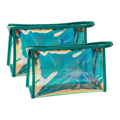 2 Stück Modisch Rosa Make-up-Paket，PVC SchleifenDurchsichtig Reise Make-up Organizer Tasche Multifunktionale Kulturbeutel mit ReißVerschluss für Frauen (Die wuchernden grünen seen.) von TotePrint