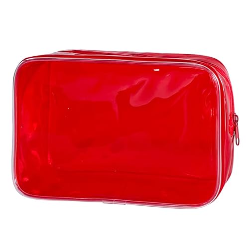 Neon Clear Pouch Small Clear Makeup Bag 17.8 cmx5.8 cmx11.9 cm Size TSA Approved Toiletry Bag Clear Travel Bags for Toiletries, Clear Cosmetic Bag for Women and Men Small, Rot/Ausflug, einfarbig von TotePrint