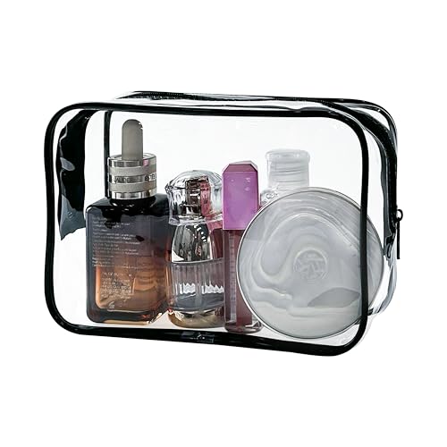 Neon Clear Pouch Small Clear Makeup Bag 17.8 cmx5.8 cmx11.9 cm Size TSA Approved Toiletry Bag Clear Travel Bags for Toiletries, Clear Cosmetic Bag for Women and Men Small, Transparent (schwarzer von TotePrint