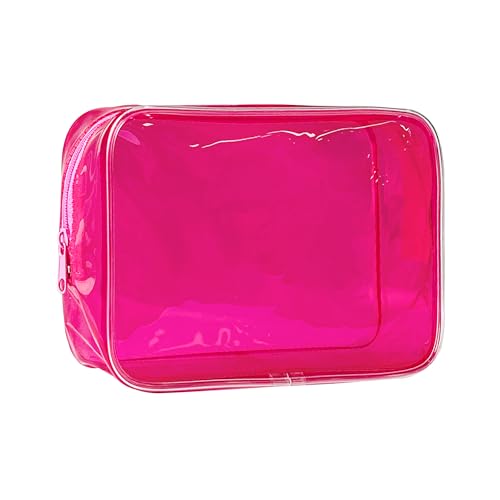 Neon Clear Pouch Small Clear Makeup Bag 17.8 cmx5.8 cmx11.9 cm Size TSA Approved Toiletry Bag Clear Travel Bags for Toiletries, Clear Cosmetic Bag for Women and Men Small, rosy red, Einfarbig und von TotePrint