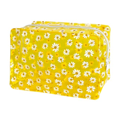 TotePrint 1 x tragbares, wasserdichtes Gänseblümchen-Make-up-Taschen-Set für Reisen, bunte Make-up-Tasche mit Reißverschluss für Geldbörse, Pinseltasche, Stifttasche, 1 Stück, Gelb, 7.1x2.4x4.7inches, von TotePrint