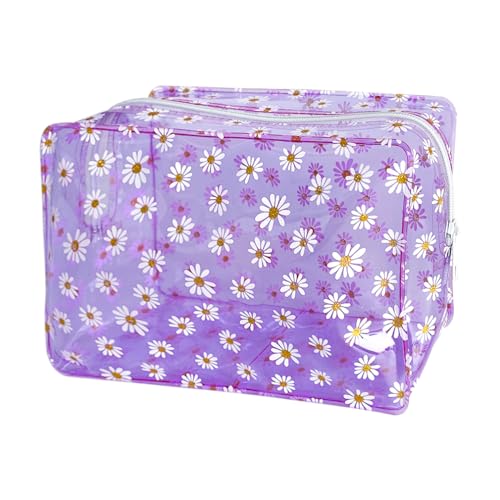 TotePrint 1 x tragbares, wasserdichtes Gänseblümchen-Make-up-Taschen-Set für Reisen, bunte Make-up-Tasche mit Reißverschluss für Geldbörse, Pinseltasche, Stifttasche, 1 x Violett, 7.1x2.4x4.7inches, 1 von TotePrint