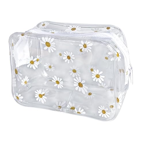 TotePrint 2PCS Wasserfeste PVC Make-up-Tasche mit Gänseblümchen-Muster - Ideal für Damen und Herren, Größe 15x10.5x7cm PVC Kosmetiktasche mit (Clear) von TotePrint