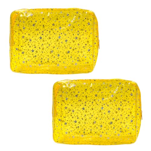 TotePrint 2er-Set Dunkelgelb Durchsichtige Kosmetiktaschen mit Sternenmuster Mädchen tragen Taschen 9.84''×7.08''×2.36'' (Dunkelgelb) von TotePrint