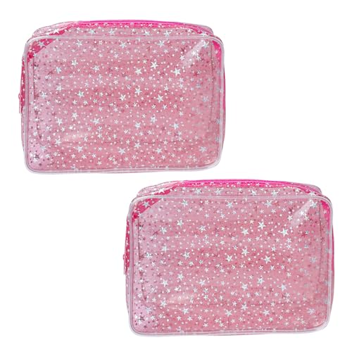 TotePrint 2er-Set Hellrosa PVC Durchsichtige Kosmetiktaschen mit Sternenmuster Mädchen tragen Taschen 9.84''×7.08''×2.36'' (Hellrosa) von TotePrint