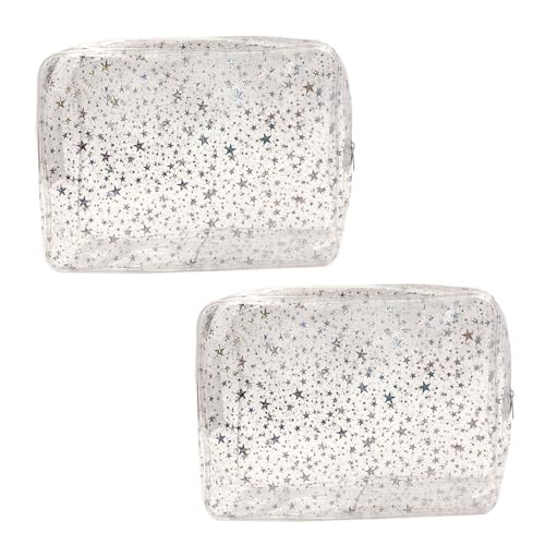 TotePrint 2er-Set Transparente Durchsichtige Kosmetiktaschen mit Sternenmuster Mädchen tragen Taschen 9.84''×7.08''×2.36'' (Transparente) von TotePrint