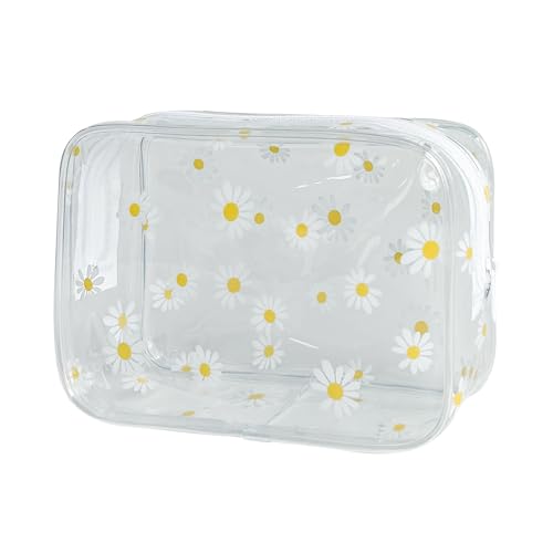 TotePrint 2pcs Wasserfeste PVC Make-up-Tasche mit Gänseblümchen-Muster und Reißverschluss - Ideal für Damen und Herren, Größe 18x12x6cm (Transparent-M) von TotePrint