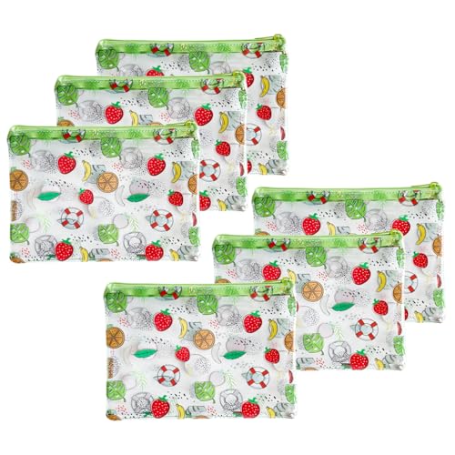 TotePrint 6 Stück gemusterte Reißverschlusstasche mit Kirsch-Druck, tragbare Mini-Münzgeldbörse, tragbare Tasche, kleine Aufbewahrungstasche mit den Maßen 21 x 15 cm, Fruchtdruck, 6 Stück, 2, von TotePrint