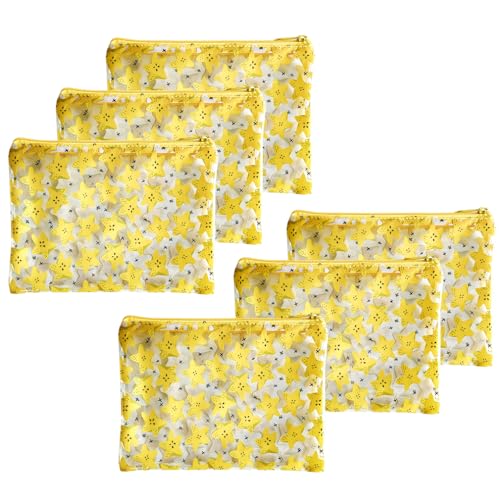 TotePrint 6 Stück gemusterte Reißverschlusstasche mit Kirsch-Druck, tragbare Mini-Münzgeldbörse, tragbare Tasche, kleine Aufbewahrungstasche mit den Maßen 21 x 15 cm, Karambolen-Druck, 6 Stück, von TotePrint