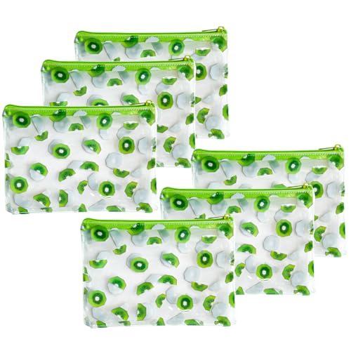 TotePrint 6 Stück gemusterte Reißverschlusstasche mit Kirsch-Druck, tragbare Mini-Münzgeldbörse, tragbare Tasche, kleine Aufbewahrungstasche mit den Maßen 21 x 15 cm, Kiwi-Druck, 6 Stück, Transparent von TotePrint