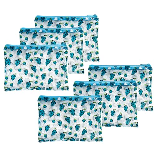 TotePrint 6 Stück gemusterte Reißverschlusstasche mit Kirsch-Druck, tragbare Mini-Münzgeldbörse, tragbare Tasche, kleine Aufbewahrungstasche mit den Maßen 21 x 15 cm, Traubendruck, 6 Stück, von TotePrint