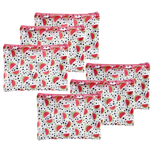TotePrint 6 Stück gemusterte Reißverschlusstasche mit Kirsch-Druck, tragbare Mini-Münzgeldbörse, tragbare Tasche, kleine Aufbewahrungstasche mit den Maßen 21 x 15 cm, Wassermelonen-Druck, 6 Stück - 1, von TotePrint