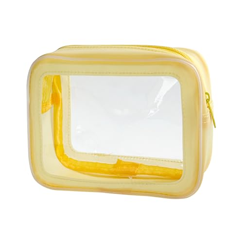 TotePrint Blaue PVC-Kosmetiktasche – wasserdichte transparente Make-up-Tasche mit Reißverschluss, 18 x 13 x 6 cm, Reise-Kulturbeutel für Damen und Herren, Gelb - S, Modern von TotePrint