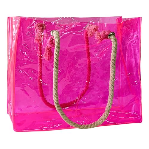 TotePrint Damen PVC-Handtasche Transparente PVC-Einkaufstasche mit Seilhalter Groß wasserdichte Sporttasche Sommer Pool Party Strand 36,5 x 32 x 12 cm （1pcs） (rosa.) von TotePrint