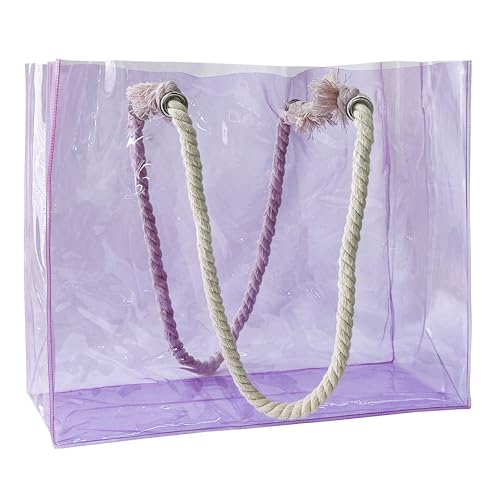TotePrint Damen PVC-Handtasche Transparente PVC-Einkaufstasche mit Seilhalter Groß wasserdichte Sporttasche Sommer Pool Party Strand 36,5 x 32 x 12 cm （1pcs） (violett) von TotePrint