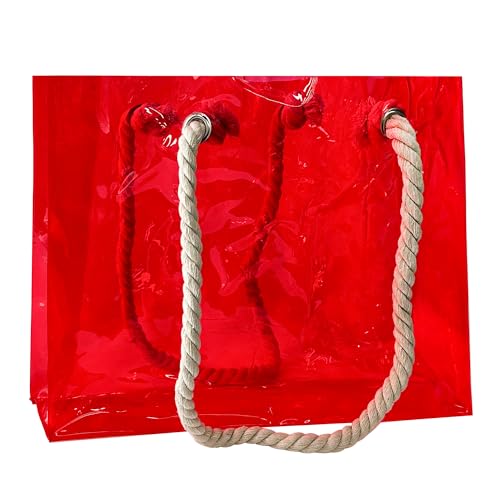 TotePrint Damen PVC-Handtasche Transparente PVC-Einkaufstasche mit Seilhalter Groß wasserdichte Sporttasche Sommer Pool Party Strand Blau, 36,5 x 32 x 12 cm （1pcs） (rot) von TotePrint