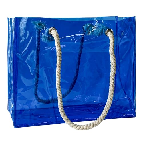 TotePrint Damen PVC-Handtasche Transparente PVC-Einkaufstasche mit Seilhalter Groß wasserdichte Sporttasche Sommer Pool Party Strand Blau, 36,5 x 32 x 12 cm （1pcs） (Blau) von TotePrint