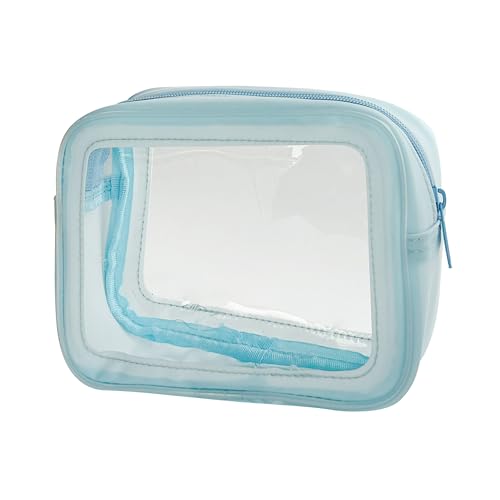 TotePrint Durchsichtige Kosmetiktasche Klein Kosmetiktasche aus PVC Wasserfest 18×13×6.5 cm mit Blumenmuster für Damen und Herren (Blau) von TotePrint