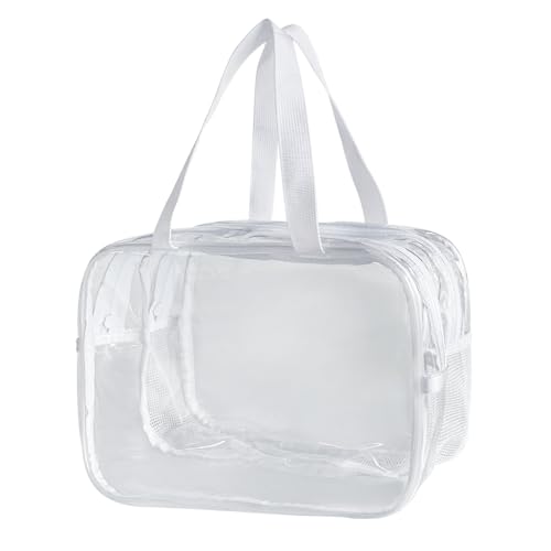 TotePrint Durchsichtige PVC Kosmetiktasche Einfarbig mit Fächern & Tragegriff Wasserdichter Reißverschluss Reise-Organizer Unisex für Damen & Herren (Transparent-31 * 21 * 16CM) von TotePrint