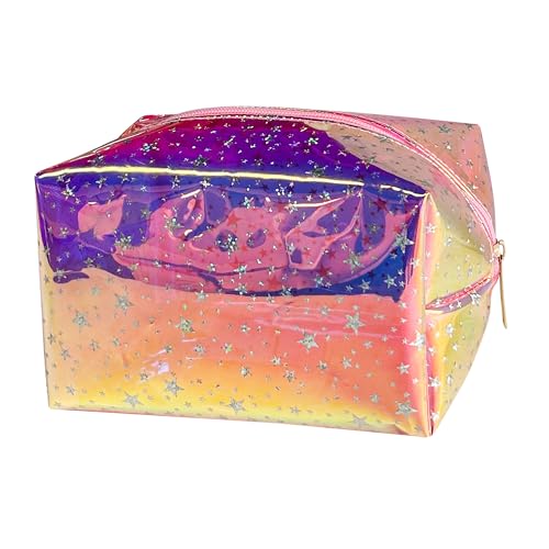 TotePrint Holografischer Stern, wasserdichte PVC-Make-up-Tasche, schimmernder Kosmetik-Organizer für Damen und Herren, Rave-Festival-Essentials & den täglichen Gebrauch, Pink, Modern von TotePrint