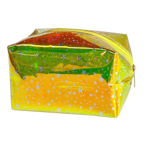 TotePrint Holografischer Stern, wasserdichte PVC-Make-up-Tasche, schimmernder Kosmetik-Organizer für Damen und Herren, Rave-Festival-Essentials & den täglichen Gebrauch, gelb, Modern von TotePrint