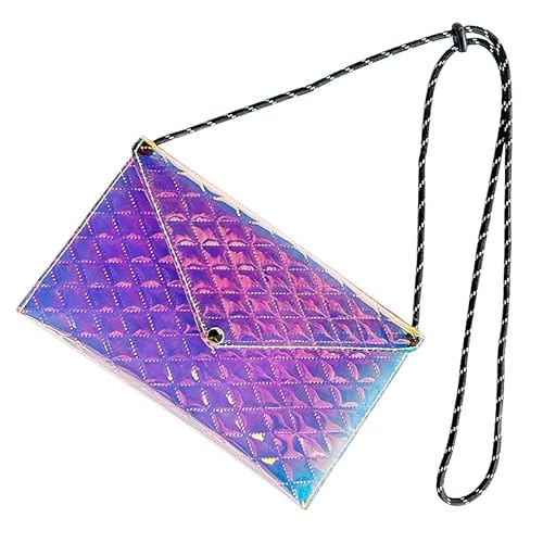 TotePrint Holographische Mini-Umhängetasche, 25 x 15 cm, Wasserdicht, Münzgeldbeutel mit Knöpfe, Violett-Schimmernd für Strand & Alltag (1 Stück) (Violett) von TotePrint