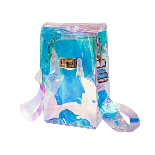 TotePrint Kleine Holographische PVC Umhängetasche |Wasserdichte Crossbody Bag für Strand, Reise & Alltag Leicht & Kompakt mit Reißverschluss (Der Himmel blau) von TotePrint