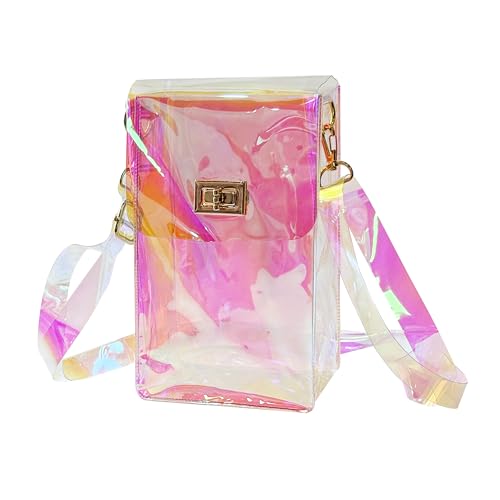 TotePrint Kleine Holographische PVC Umhängetasche |Wasserdichte Crossbody Bag für Strand, Reise & Alltag Leicht & Kompakt mit Reißverschluss (Rosa) von TotePrint