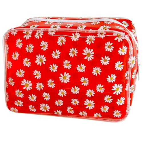 TotePrint Kosmetiktasche Klein mit Gänseblümchen-Muster Wasserdichtes PVC-Makeup-Täschchen 18x12x6cm für Reise & Alltag (1 Stück) (Rot) von TotePrint
