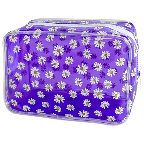 TotePrint Kosmetiktasche Klein mit Gänseblümchen-Muster Wasserdichtes PVC-Makeup-Täschchen 18x12x6cm für Reise & Alltag (1 Stück) (Violett) von TotePrint