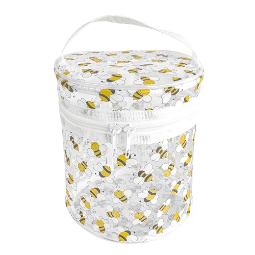 TotePrint Kosmetiktasche mit Blumenmuster, PVC, transparent, zylinderförmig, tragbar, wasserdicht, mit Griff, geeignet für Frauen und Mädchen., Biene, modisch von TotePrint