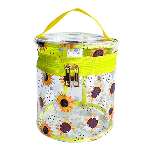 TotePrint Kosmetiktasche mit Blumenmuster, PVC, transparent, zylinderförmig, tragbar, wasserdicht, mit Griff, geeignet für Frauen und Mädchen., Sonnenblume, modisch von TotePrint