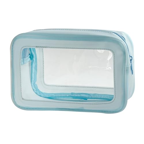 TotePrint PVC-Kosmetiktasche – wasserdichte, transparente Make-up-Tasche mit Reißverschluss, 21,6 x 13 x 7,9 cm, Reise-Kulturbeutel für Damen und Herren, leicht und TSA-freundlich, Blue-m, Modern von TotePrint