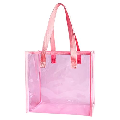 TotePrint Rosa Strandtasche mit Geflochtenen Griffen Wasser- & Sanddichte PVC-Beachbag 30x26x11cm Leichte Damen-Tragetasche für Sommerurlaub (Pink) von TotePrint