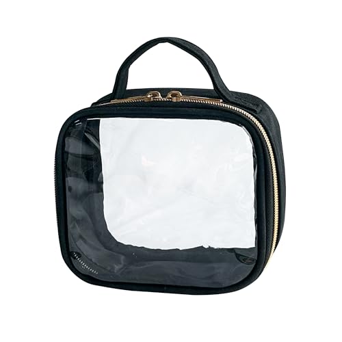 TotePrint Schwarz PVC Kosmetiktasche Durchsichtig Wasserfest mit Tragegriff und Doppelreißverschluss, Leicht Tragbar für Strand Reise Schwimmbad, Damen Herren Unisex (15.5 * 13 * 7CM) von TotePrint