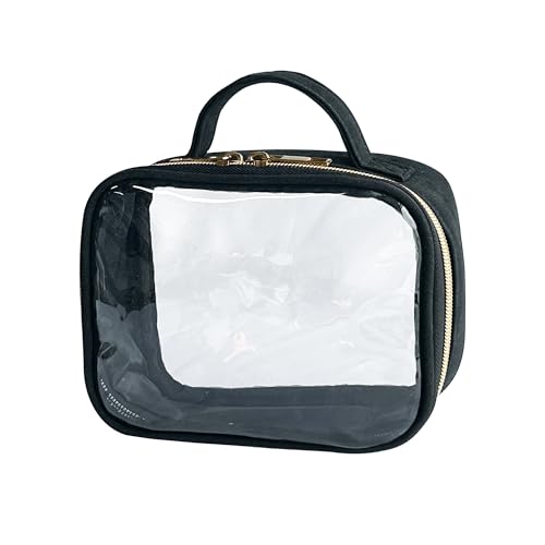 TotePrint Schwarz PVC Kosmetiktasche Durchsichtig Wasserfest mit Tragegriff und Doppelreißverschluss, Leicht Tragbar für Strand Reise Schwimmbad, Damen Herren Unisex (17 * 13 * 7.5cm) von TotePrint