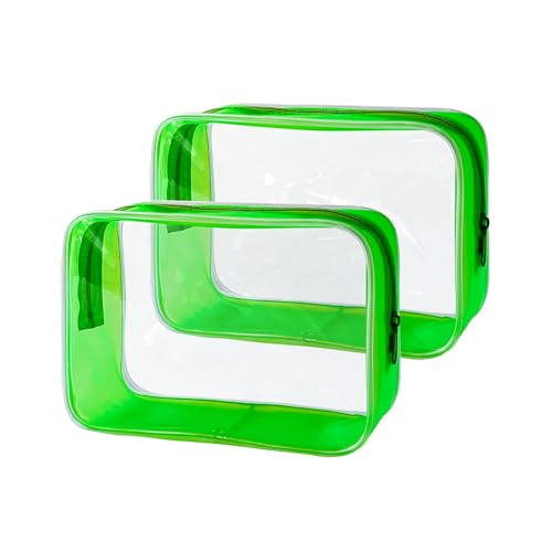 TotePrint Stadion-zugelassener Kulturbeutel, grüner Rahmen, transparent, TSA-geprüft, transparente Organizer-Taschen, tragbare Reise-Make-up-Tasche mit Reißverschluss für Damen, Grün , Modern von TotePrint