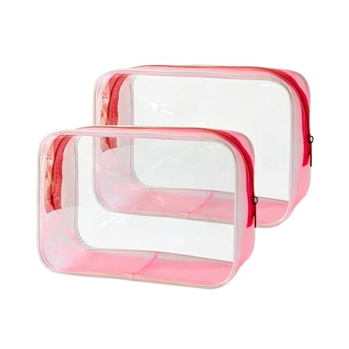 TotePrint Stadion-zugelassener Kulturbeutel, grüner Rahmen, transparent, TSA-geprüft, transparente Organizer-Taschen, tragbare Reise-Make-up-Tasche mit Reißverschluss für Damen, Pink, Modern von TotePrint